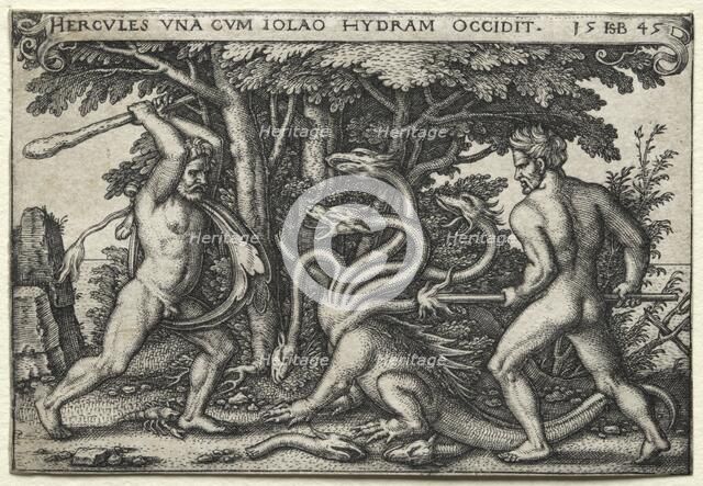 The Labors of Hercules: Hercules Killing the Lernean Hydra, 1545. Creator: Hans Sebald Beham (German, 1500-1550).