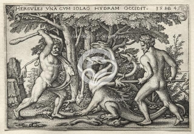 The Labors of Hercules: Hercules Killing the Lernean Hydra, 1545. Creator: Hans Sebald Beham (German, 1500-1550).