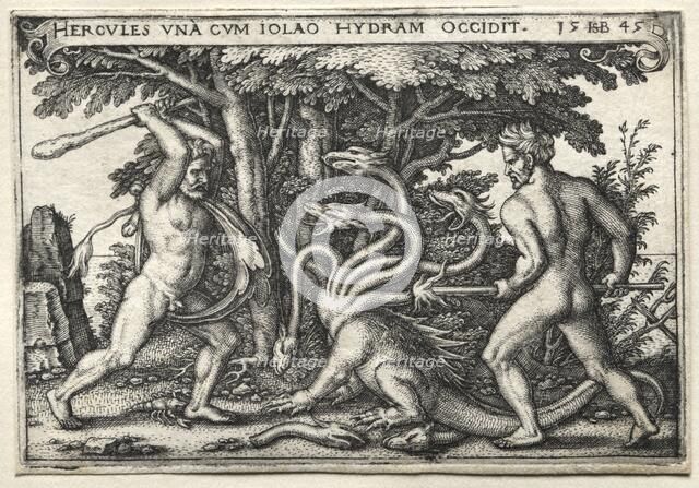 The Labors of Hercules: Hercules Killing the Lernean Hydra, 1545. Creator: Hans Sebald Beham (German, 1500-1550).
