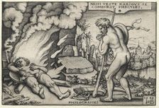 The Labors of Hercules: Hercules on his Pyre, 1548. Creator: Hans Sebald Beham (German, 1500-1550)