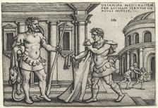 The Labors of Hercules: Hercules Receiving the Garment Steeped in Nessus's Blood, 1542. Creator: Hans Sebald Beham (German, 1500-1550)