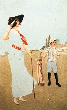 The Lady and the Caddy American, 1913. Creator: Sunfit and Co