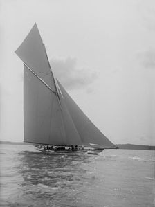 The Lady Anne 15 Metre class cutter sails upwind, 1912. Creator: Kirk & Sons of Cowes