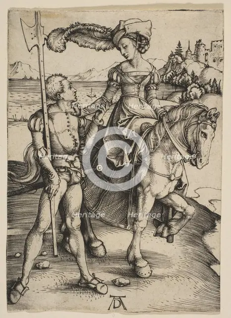 The Lady on Horseback and the Lansquenet, ca. 1497. Creator: Albrecht Durer.