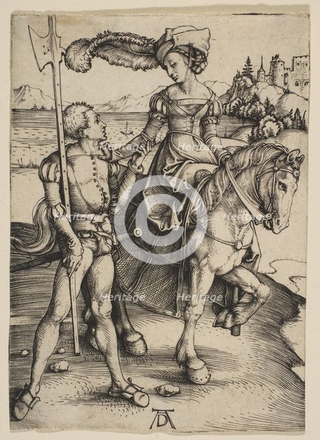 The Lady on Horseback and the Lansquenet, ca. 1497. Creator: Albrecht Durer.