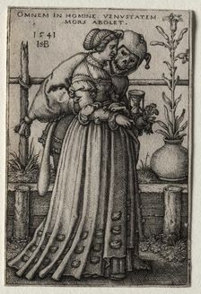 The Lady of Death Masquerading as a Fool, 1541. Creator: Hans Sebald Beham (German, 1500-1550)