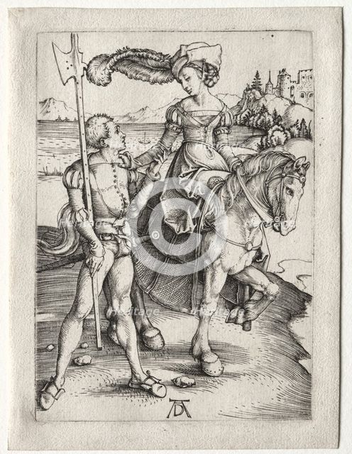 The Lady Riding and the Landsknecht, c. 1497. Creator: Albrecht Dürer (German, 1471-1528).