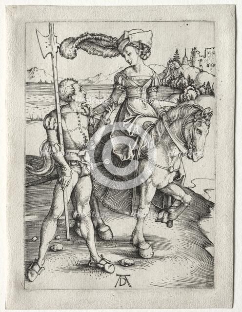 The Lady Riding and the Landsknecht, c. 1497. Creator: Albrecht Dürer (German, 1471-1528).