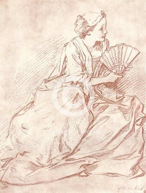 'The Lady with the Fan', 18th century. Artist: Francois Boucher.