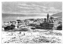 The lake and city of Tiberias, Israel, 1895