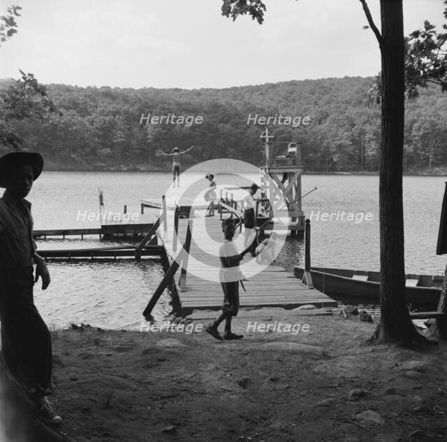 The lake and swimming activities at Camp Nathan Hale, Southfields, New York, 1943 Creator: Gordon Parks.