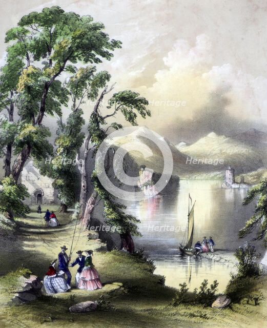 The Lake of Killarney with the ruins of Innisfallen Abbey, Ireland, 19th century.Artist: John Brandard