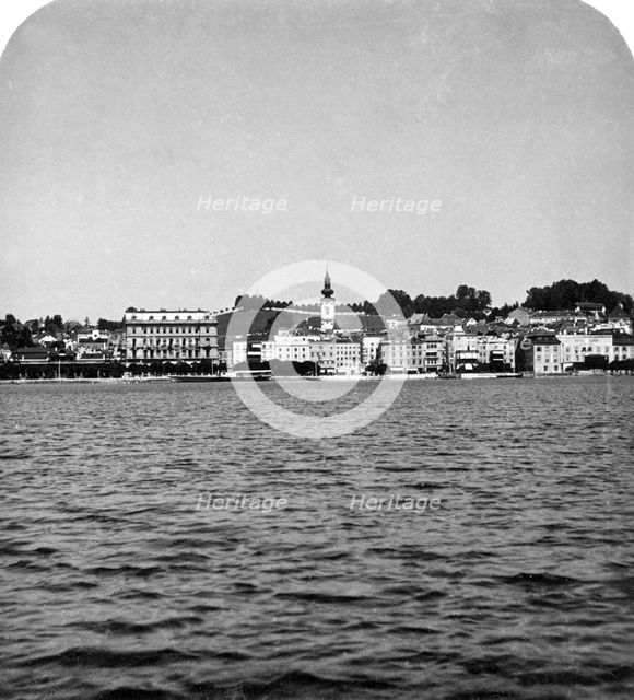 The lakefront at Gmunden, Salzkammergut, Austria, c1900s.Artist: Wurthle & Sons