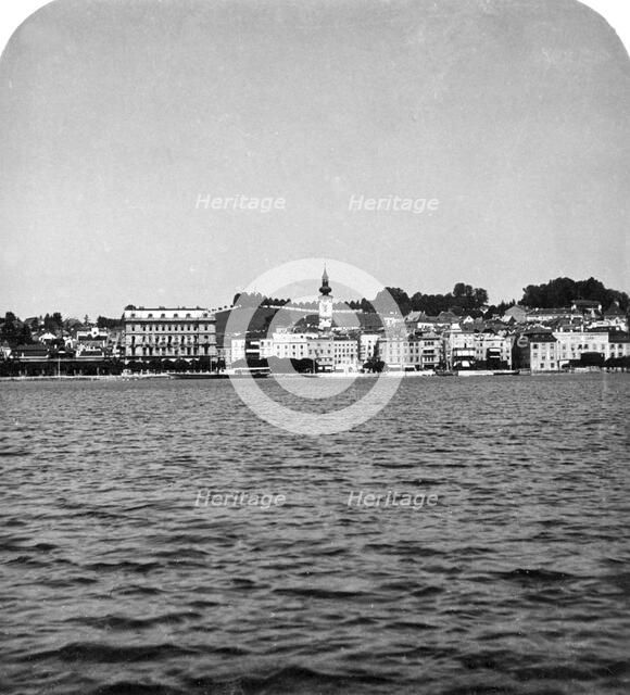 The lakefront at Gmunden, Salzkammergut, Austria, c1900s.Artist: Wurthle & Sons