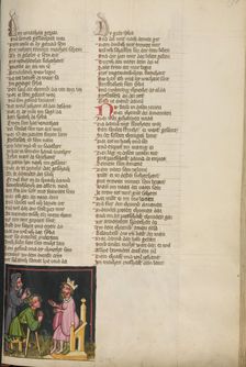 The Lame Mephibosheth before David; Weltchronik, about 1400-1410. Creator: Unknown