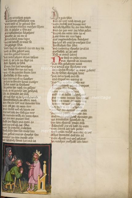 The Lame Mephibosheth before David; Weltchronik, about 1400-1410. Creator: Unknown.