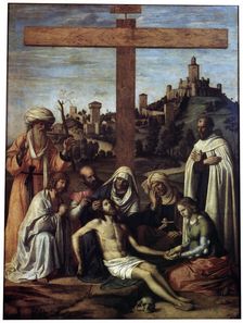 The Lamentation over Christ with a Carmelite Monk c1510. Creator: Giovanni Battista Cima da Conegliano