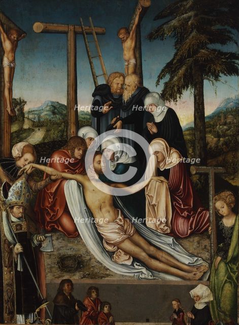 The Lamentation over Christ with Saints Wolfgang and Helena, c. 1525. Artist: Cranach, Lucas, the Elder (1472-1553)