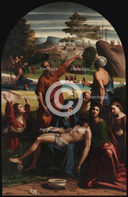 The Lamentation over the Dead Christ, 1521. Creator: Ortolano (Benvenuti), Giovanni Battista (c. 1480-1525).