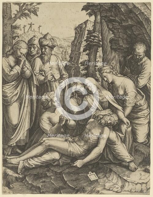 The lamentation of the dead Christ who is supported by the Virgin Mary and surround..., ca. 1520-60. Creator: Anon.