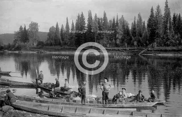 The Land-Management Expedition Boats on the Mrassu River Near the Ulus Taska, 1913. Creator: GI Ivanov.