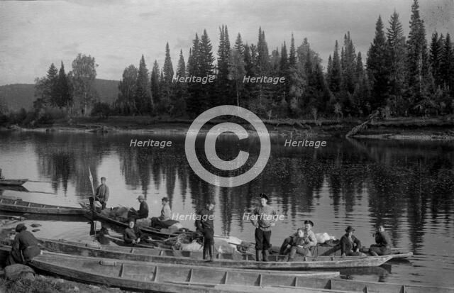 The Land-Management Expedition Boats on the Mrassu River Near the Ulus Taska, 1913. Creator: GI Ivanov.
