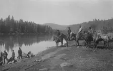 The Land-Management Expedition Boats and Horses on the Mrassu River Shore, Near the Ulus..., 1913. Creator: GI Ivanov