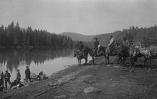 The Land-Management Expedition Boats and Horses on the Mrassu River Shore, Near the Ulus..., 1913. Creator: GI Ivanov