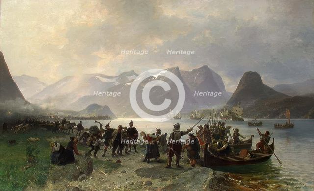 The Landing of Sinclair in Romsdal, 1876. Creator: Adolph Tidemand.