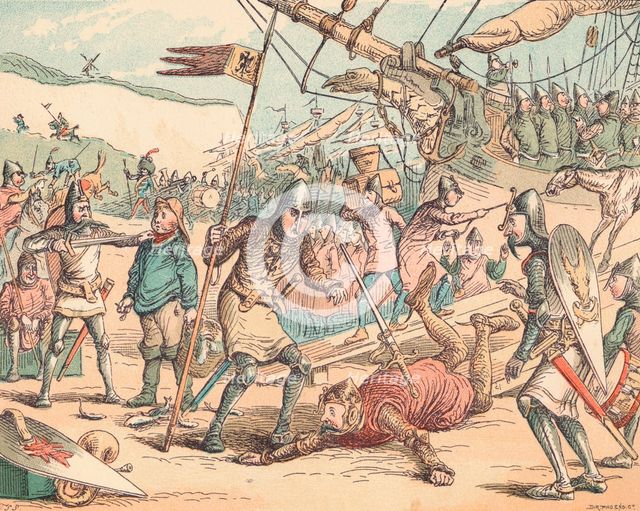 'The Landing of William the Conqueror', c1884. Artist: Thomas Strong Seccombe.