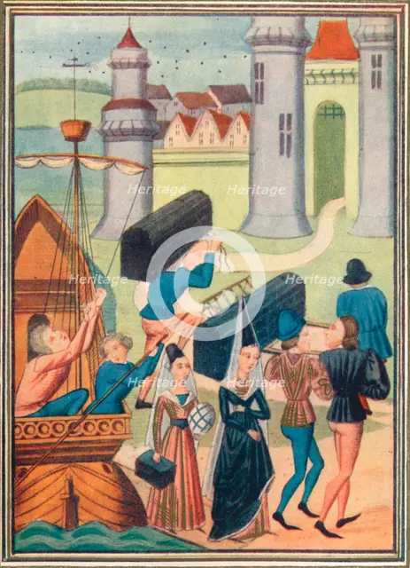 The landing of the Lady de Coucy at Boulogne, 1399 (1905). Artist: Unknown.