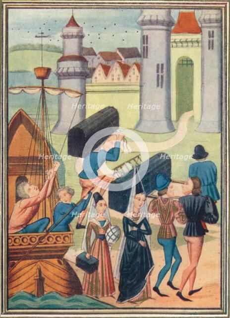 The landing of the Lady de Coucy at Boulogne, 1399 (1905). Artist: Unknown.