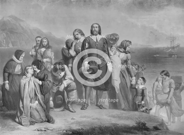 'The Landing of the Pilgrim Fathers', c1848, (1911). Artist: Charles Lucy.