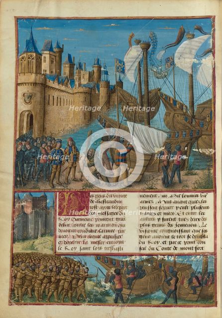 The Landing Louis IX's fleet at Damietta. From "Les Passages d'outremer" by Sébastien Mamerot, 1474. Creator: Jean Colombe.