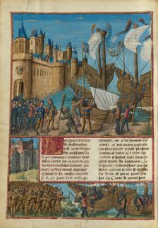 The Landing Louis IX's fleet at Damietta. From "Les Passages d'outremer" by Sébastien Mamerot, 1474. Creator: Jean Colombe