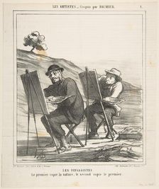 The landscape painters, the first copies nature, the second copies the first, from..., May 12, 1865. Creator: Honore Daumier