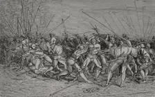 The Lansquenets Battle, Soldiers of the German infantry, c1530, (1877). Creator: Unknown