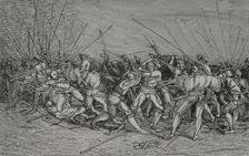 The Lansquenets Battle, Soldiers of the German infantry, c1530, (1877). Creator: Unknown