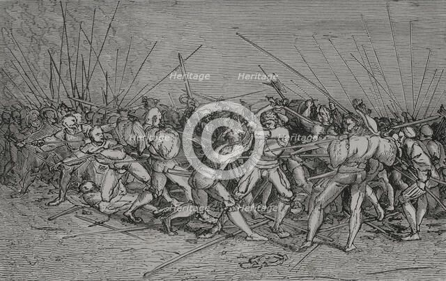 The Lansquenets' Battle, Soldiers of the German infantry, c1530, (1877).  Creator: Unknown.