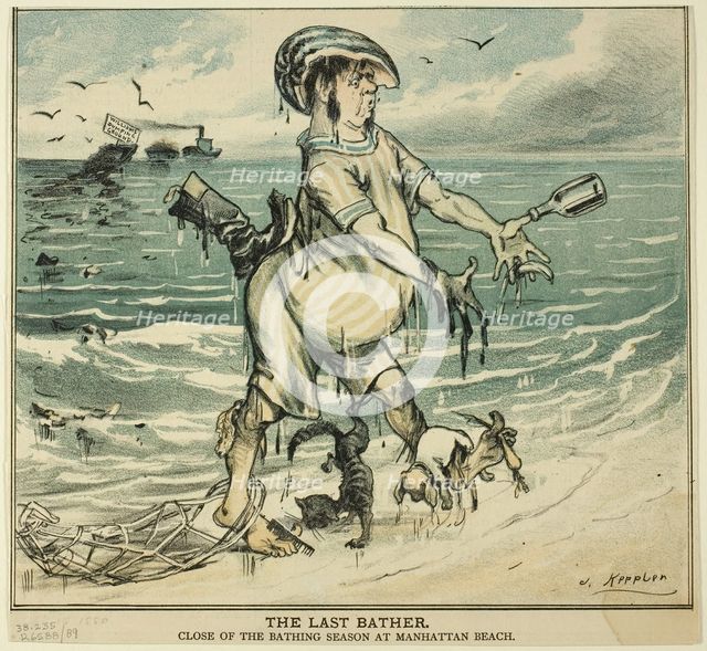 The Last Bather, from Puck, 1880. Creator: Joseph Keppler.