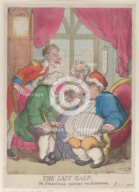 The Last Gasp, or Toadstools Mistaken for Mushrooms, September 1, 1813., September 1, 1813. Creator: Thomas Rowlandson.