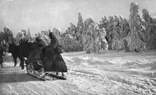 The Last German Roads; Snow in Alsace. Supply by sledge, 1917. Creator: Unknown
