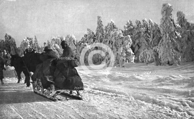 The Last German Roads; Snow in Alsace. Supply by sledge, 1917. Creator: Unknown.