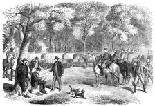 The Last Days of the Confederate Government... Mr. Jefferson Davis signing acts...by the roadside, 1 Creator: Unknown