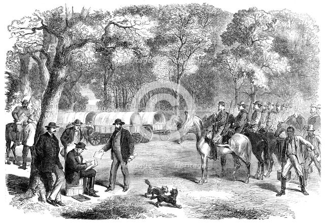 The Last Days of the Confederate Government... Mr. Jefferson Davis signing acts...by the roadside, 1 Creator: Unknown.
