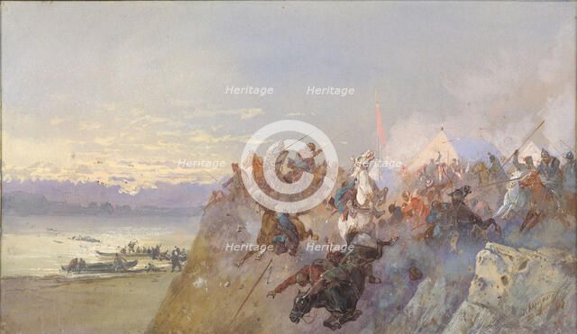 The last defeat of the troops of Khan Kuchum. 1598, 1891. Creator: Karasin, Nikolai Nikolayevich (1842-1908).