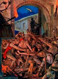 The last feast of Robert De Comines men at Durham, 1069, (c1920).Artist: Richard Caton Woodville II