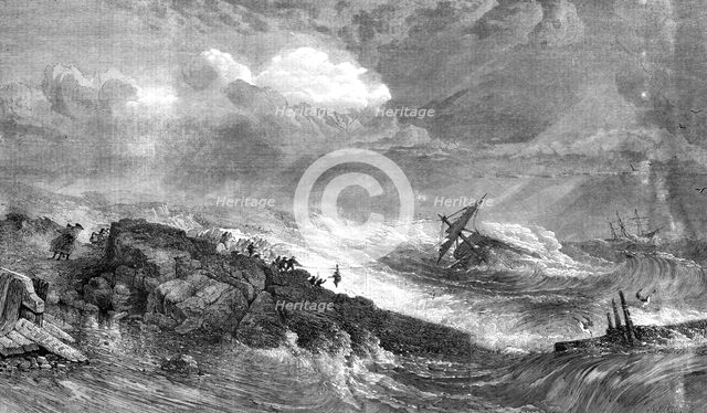 "The Last from the Wreck", by E. Duncan, in the Exhibition of the Water-Colour Society, 1860. Creator: Mason Jackson.