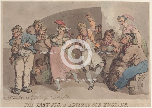 The Last Jig or Adieu to Old England, January 10, 1818., January 10, 1818. Creator: Thomas Rowlandson.