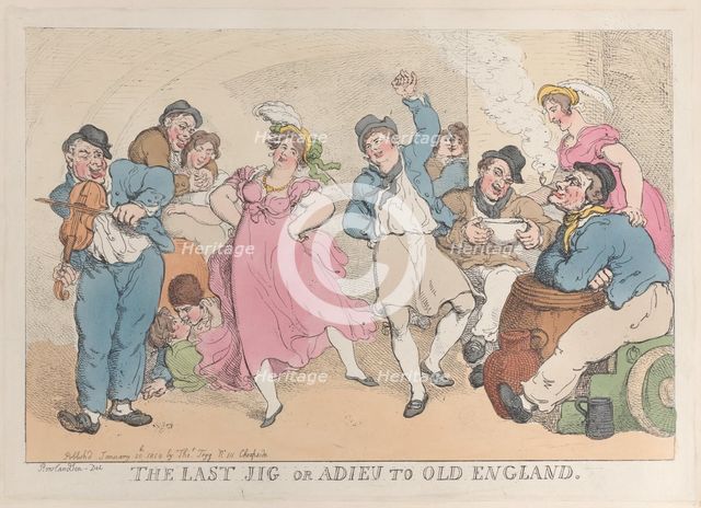 The Last Jig or Adieu to Old England, January 20, 1818., January 20, 1818. Creator: Thomas Rowlandson.